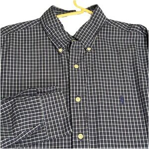 Ralph Lauren Button Down‎ Shirt Mens Large Blue Plaid Office Travel Preppy Golf